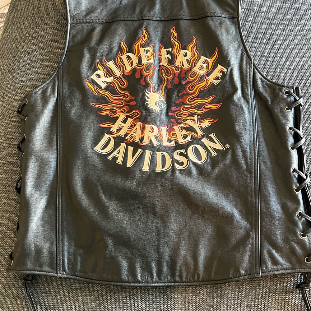 Harley-Davidson Black Leather Vest with Flame Design